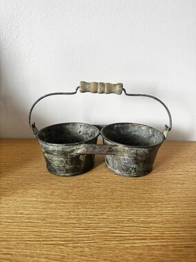 Small Rustic Double Metal Planter with Handle